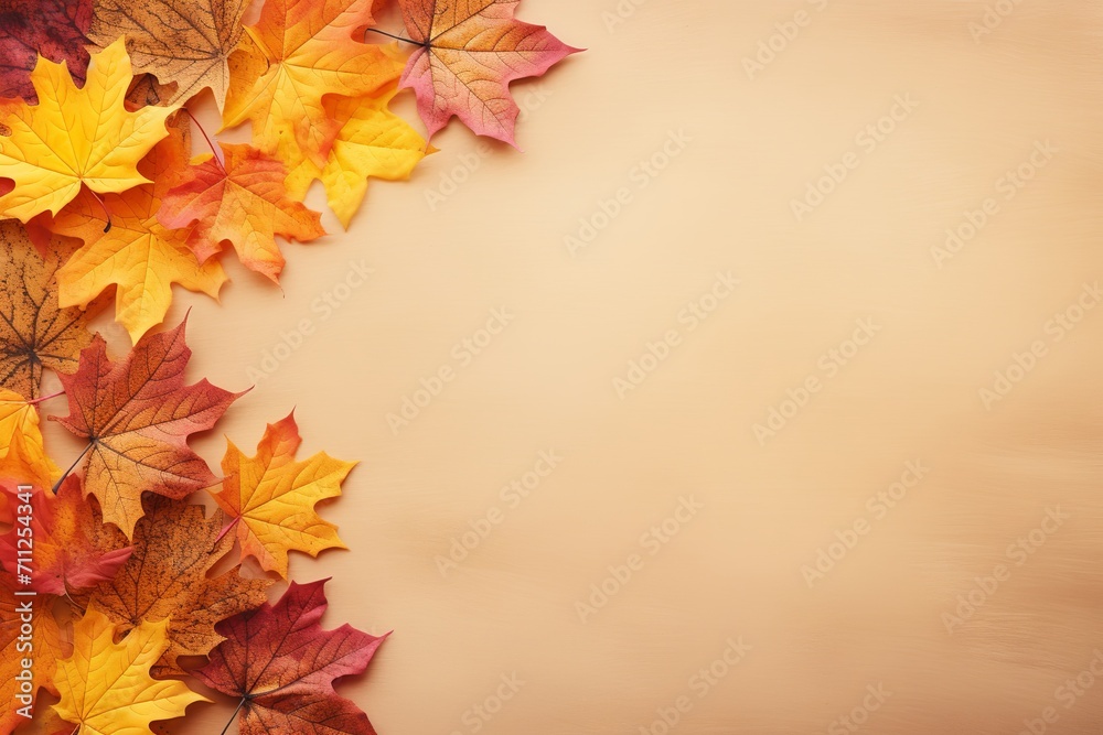 Wall mural abstract autumn frame background with colorful maple leaves and copy space
