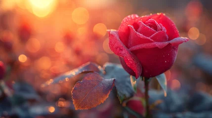 Foto op Aluminium Beautiful red rose of love wallpapers background with glitter, bokeh lights, romantic and charm atmosphere in background. Valentine concept. © feeling lucky