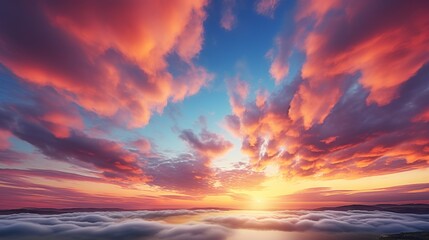 Fototapeta na wymiar Beautiful orange and purple hues of the sky and clouds during sunset over the horizon