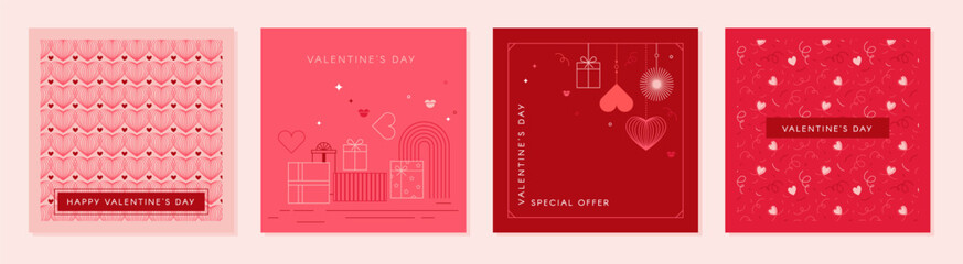 Valentine's Day holidays templates. Social media post with heart patterns. Sales promotion and greeting cards. Vector illustration for greeting card, mobile apps, banner design and web ads - 711256591