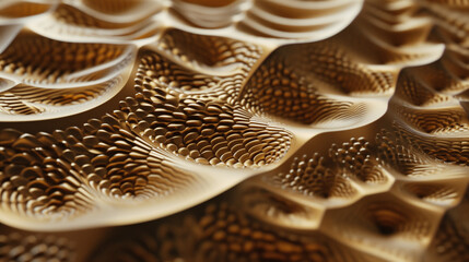 This image displays a stunning 3D visualization of parametric waves, with a golden gradient that accentuates the intricate patterns and forms, perfect for modern design concepts.