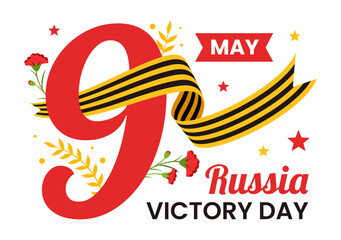 Russia Victory Day Vector Illustration on May 9 with Medal Star Of The Hero, Great Patriotic War and Ribbon Yellow Black Color in Flat Background