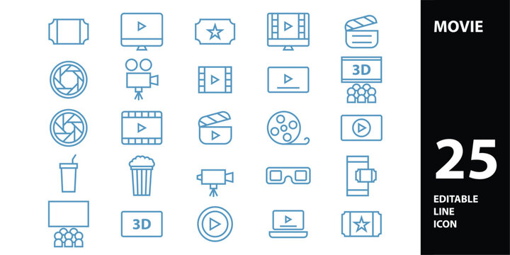 Movie simple line icons set. Movie icon vector