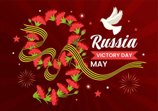 Russia Victory Day Vector Illustration on May 9 with Medal Star Of The Hero, Great Patriotic War and Ribbon Yellow Black Color in Flat Background