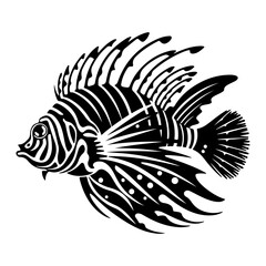Fototapeta premium Lionfish black silhouette logo svg vector, Lionfish icon illustration.