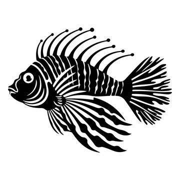 black and white lionfish swimming clip art preview