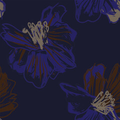 Fototapeta na wymiar Blue Abstract Floral Seamless Pattern Design