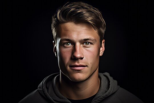 Portrait of a handsome young man on a dark background. Men's beauty, fashion.