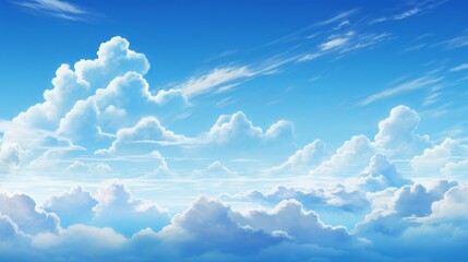 Beautiful blue sky with fluffy white clouds on a sunny day