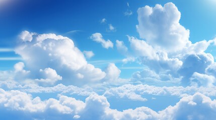 Beautiful blue sky with fluffy white clouds on a sunny day