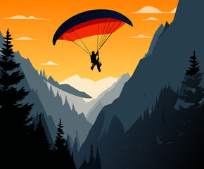 Paraglider soaring high above the mountains vektor illustation