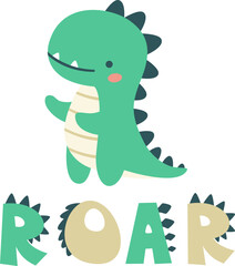 Vector children's illustration. Cute Terranosaurus and the inscription ROAR. Print for children's products . Vector illustration