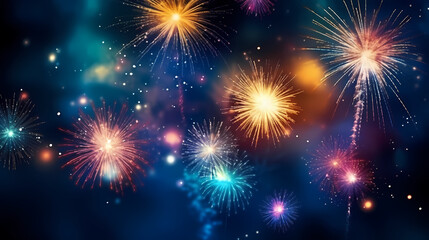 Naklejka premium Beautiful fireworks background at night for holiday decoration