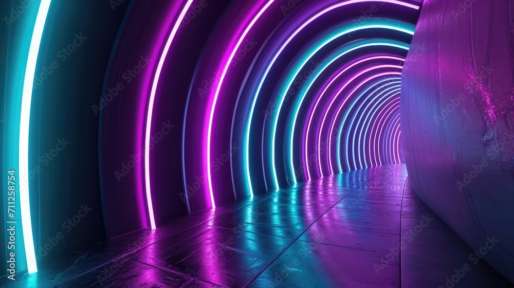 Wall mural Vibrant neon arcs arching and bending in a symphony of neon purple and blue