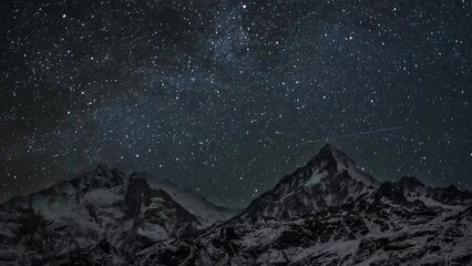 timelapse of night sky over Annapurna- Annapurna south viewed from Khopra ridge