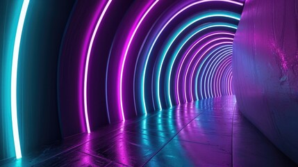 Vibrant neon arcs arching and bending in a symphony of neon purple and blue