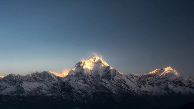 sunrise moving aver south face of Dhaulagiri captured from Poon hill