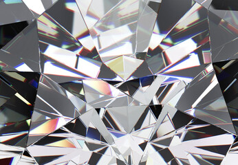 diamond texture closeup and kaleidoscope. top view of round gemstone