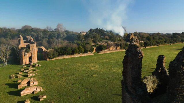 Cinematic Establishing Shot Above Villa of Maxentius along Via Appia, Rome Italy