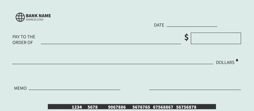 Blank bank cheque. Personal desk check template	 new  design