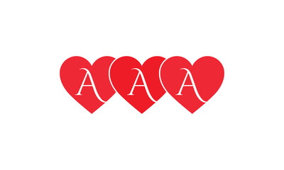 Triple Hearts shape AAA. Red heart sign letters. Valentine icon and love symbol. Romance love with heart sign and letters. Gift red love