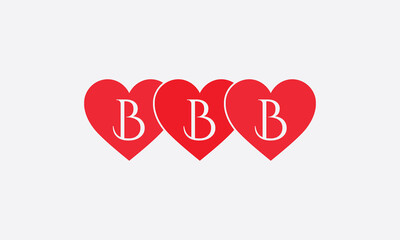 Triple Hearts shape BBB. Red heart sign letters. Valentine icon and love symbol. Romance love with heart sign and letters. Gift red love