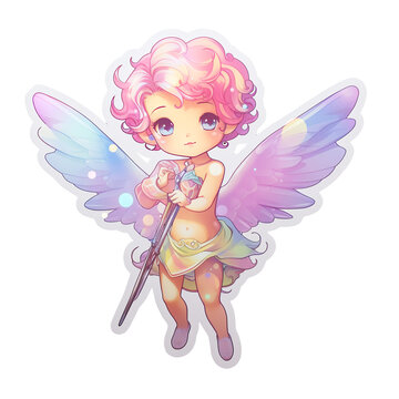 Cute cartoon cupid with wings. Vector clip art illustration. Cute cartoon baby angel. Cute little fairy cartoon sticker. Vector illustration for t-shirt print.