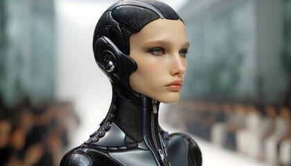 Futuristic humanoid cyborg woman