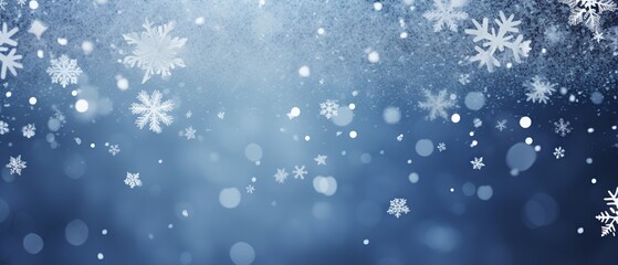 Fototapeta premium Winter wonderland: snowflakes and bokeh effect on a blue background