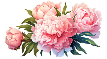 Tender peonies flower isolated on transparent background, Generative ai