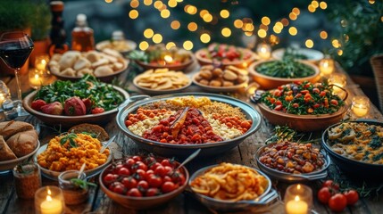 Vibrant vegan feast awaits with kaleidoscope of food - obrazy, fototapety, plakaty