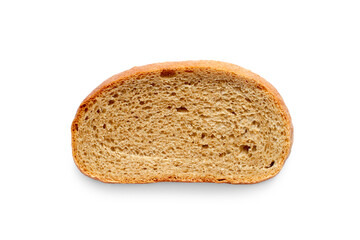 Bread crumbs isolated on white background. A slice of gray bread.