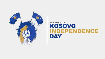 Vector illustration of Kosovo independence day, celebrated on February 17. Greeting card poster design with grunge brush texture flags - obrazy, fototapety, plakaty