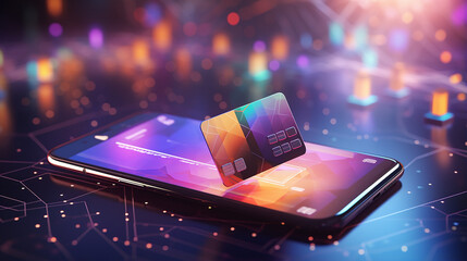 online payment via credit card concept 3d rendering - obrazy, fototapety, plakaty