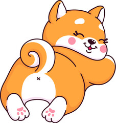 Cartoon kawaii Shiba Inu dog and puppy character, cute pet. Kawaii animal baby pet, adorable Shiba Inu personage or cute puppy isolated vector character. Comical small Japanese dog playful mascot