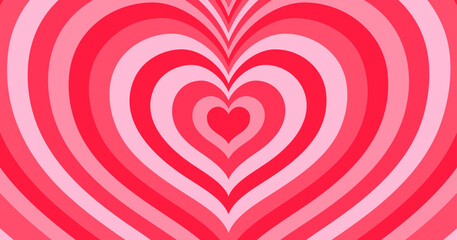 Love heart tunnel romantic background. Vector mesmerizing heart-shaped dimensional layers in radiant red or pink hues symbolize the profound journey of love, crafting a dreamy and enchanting ambiance - obrazy, fototapety, plakaty
