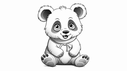 coloring page for kids, cute happy panda, cartoon style, thick line, low detail, no shading