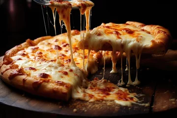 Foto op Plexiglas An image of a delicious slice of pizza being carefully lifted from a pizza pan, delicious cheese pizza, AI Generated © Iftikhar alam