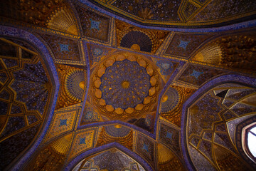 Fototapeta na wymiar Blue ceiling at the Guri Amir or Gur Emir is a mausoleum, Samarqand, Uzbekistan