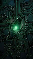 Circuit Board With Green Light, Electronic Binary Abstract Computer Programming Code Digital Background, neon green light