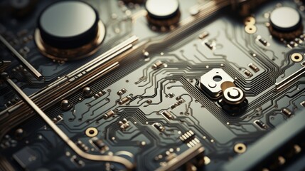 Close up View of Computer Motherboard, Electronic Circuits and Binary Abstract.