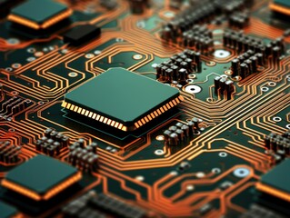 Obraz premium Close Up View of a Computer Circuit Board
