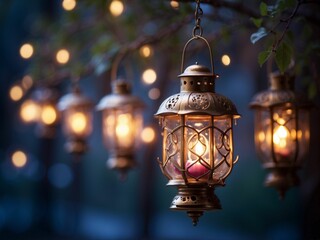 Enchanted Evening Ambiance With Vintage Lanterns Amidst Twilights Glow.