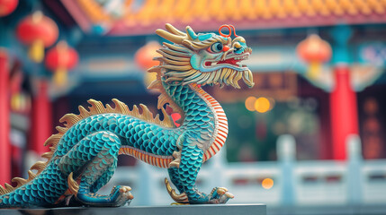 Fototapeta premium Dragon statue, dragon symbol, dragon Chinese, is a beautiful Thai and Chinese architecture of shrine, temple. A symbol of good luck and prosperity during the Chinese New Year celebrations. Daylight