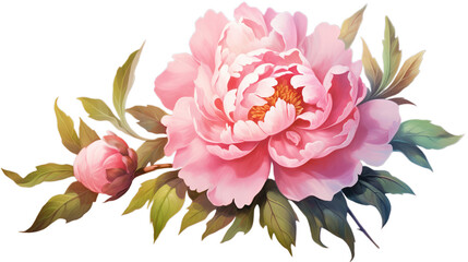 Tender peonies flower isolated on transparent background, Generative ai