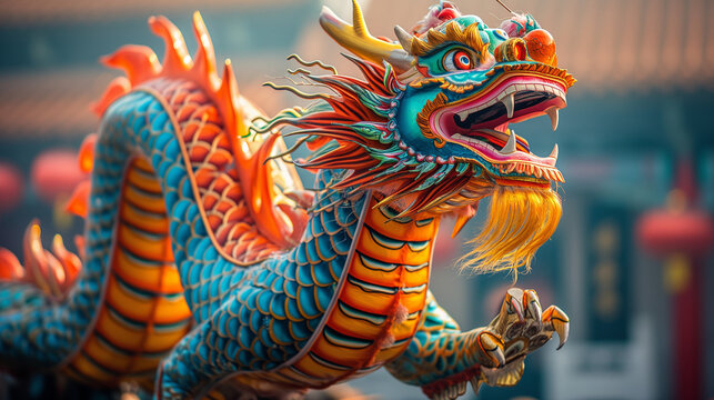 Dragon statue, dragon symbol, dragon Chinese, is a beautiful Thai and Chinese architecture of shrine, temple. A symbol of good luck and prosperity during the Chinese New Year celebrations. Daylight