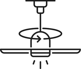 Electric ceiling fan lamp, indoor light, halogen lantern line icon. Office electric lamp, work interior furniture light outline vector icon. House or home ceiling thin line sign or pictogram