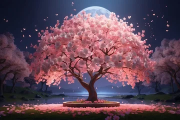 Wall murals Fantasy Landscape beautiful cherry trees at night