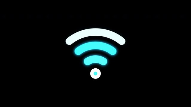 Glowing WiFi icon animation. Isolated on a black background. Alpha channel.