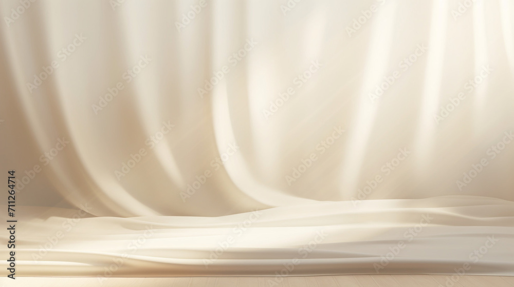 Poster empty curtains stage light on beige background. mock up product display podium with generative ai.